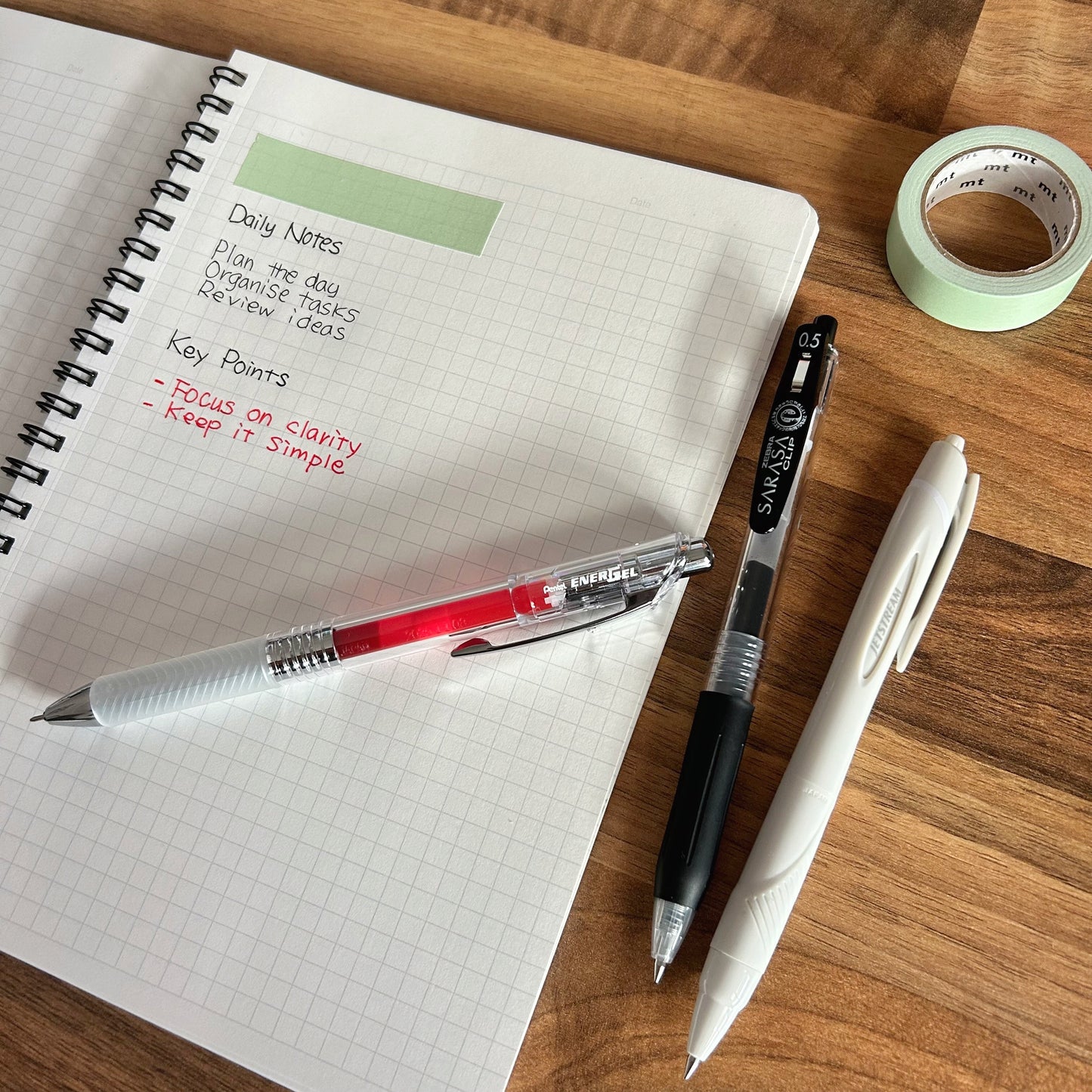The Daily Essentials NZ – KOKUYO A5 Notebook & Japanese Pens (Jetstream, SARASA, EnerGel)